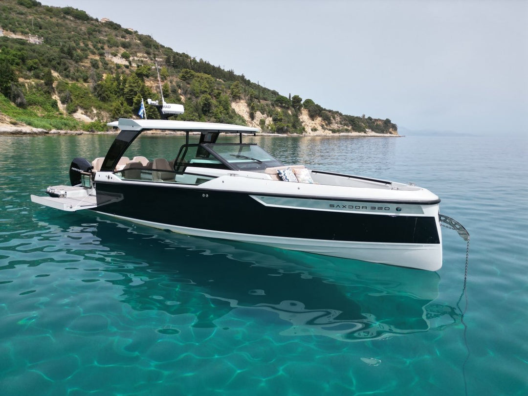 SAXDOR 320GTO "Barbara" - Pelagos Cruises - zakynthos yacht rental - private boat tours - yacht zakynthos- side front